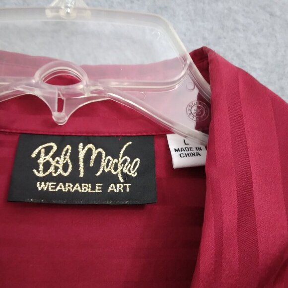 Bob Mackie | 100% Silk Subtle Stripe Blouse Top Cranberry Red | Size L - Picture 7 of 8